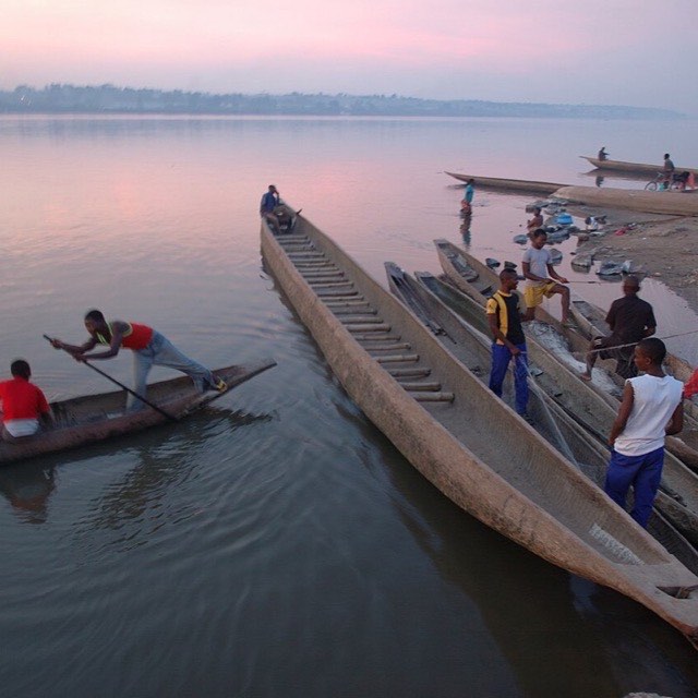 Pirogues at sunset, Congo River